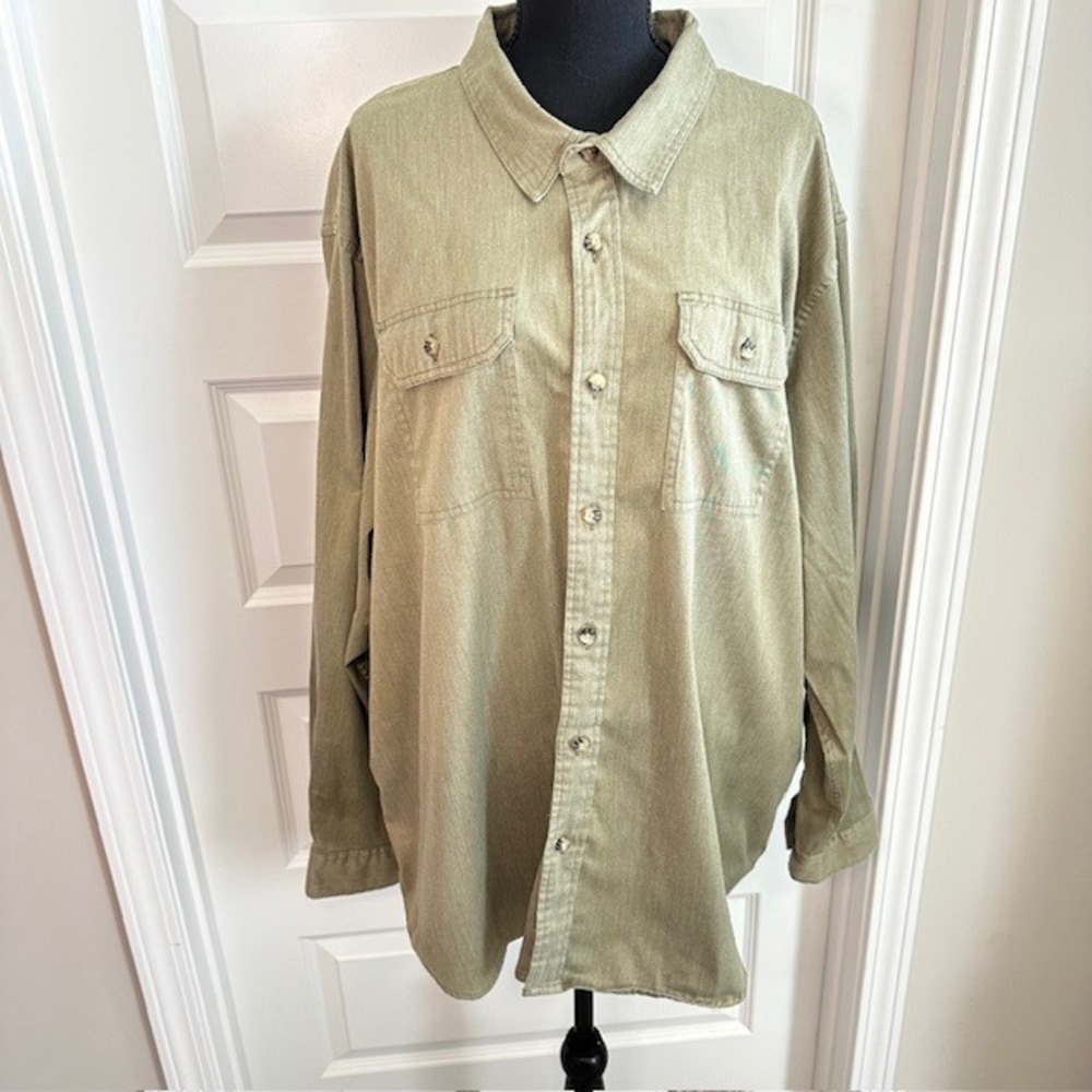 Wrangler 3XL Olive Green Long Sleeve‎ Button Front Shirt Menswear